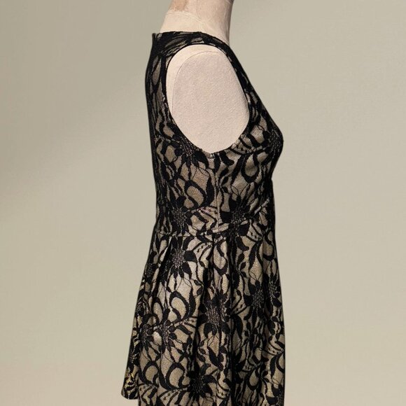 Altar'd State Black Gold Lace Fit and Flare Dress Romantic Scalloped Neck Size S - Picture 7 of 11
